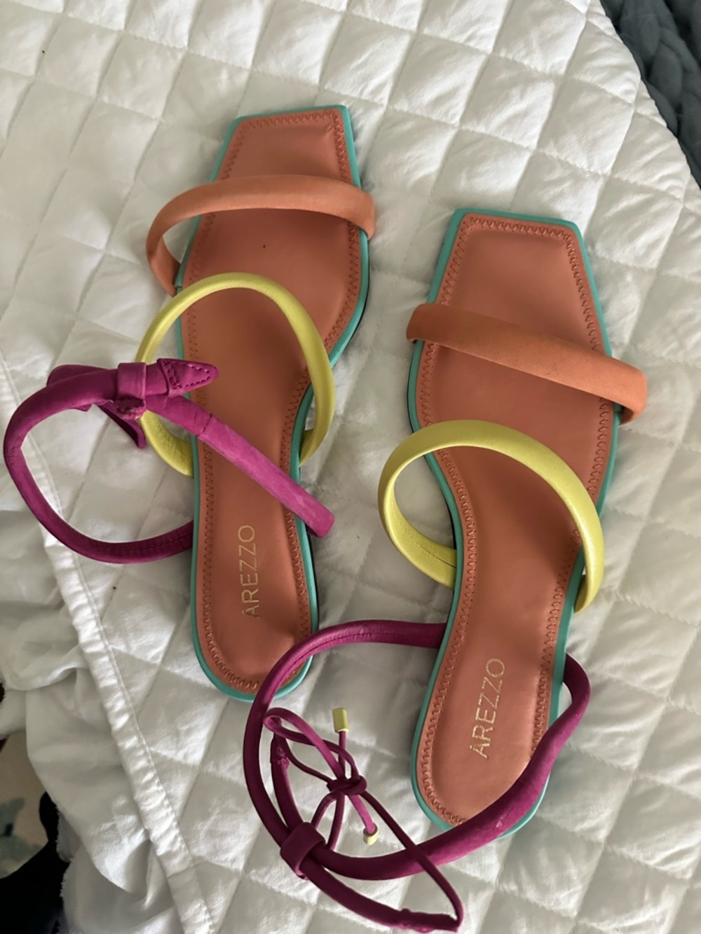 AREZZO Multicolor Strappy Square-Toe Sandals - Pink, Orange & Yellow